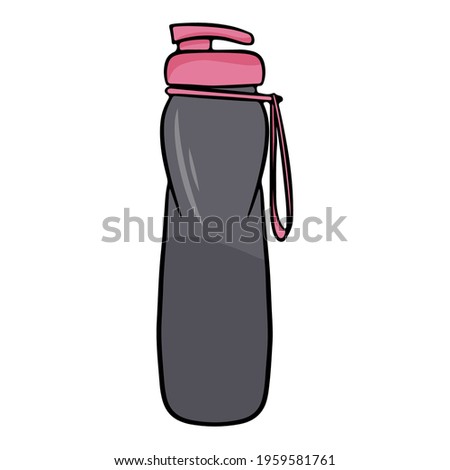 Pink fitness water bottle. Vector illustration isolated on a white background.