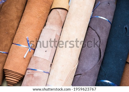 Genuine fold of leather in crafts shop craftmanship working store