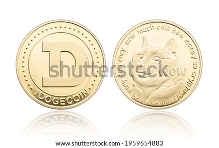 Dogecoin coin isolated on white background. Cryptocurrency Royalty-Free Stock Photo #1959654883