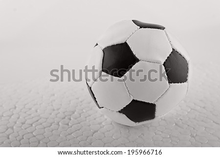 The soccer ball on the textured armadillo like grey ground