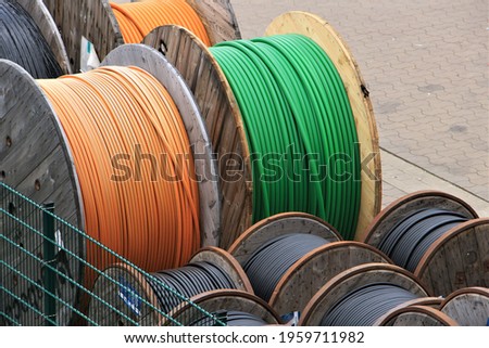 Colorful, big cable reels in Hildesheim, Germany