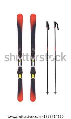 Pair of mountain skis and poles isolated on white background