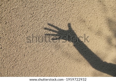 Shadow by hand on a plastered wall in details.