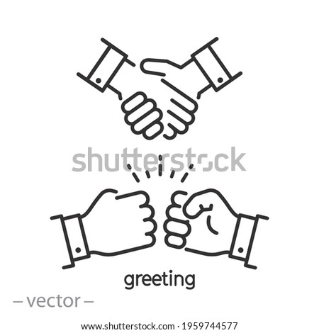 greeting fist instead handshake, icon, hello, bumps punch, hail salute,  thin line symbol on white background - editable stroke vector illustration eps10 Royalty-Free Stock Photo #1959744577