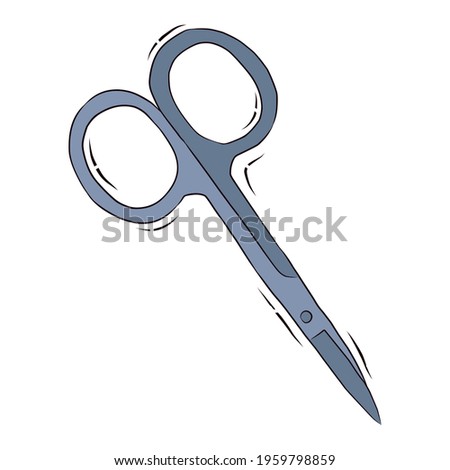 A set of vector elements of professional tools for manicure and pedicure. Stock illustration. Metal nail scissors.