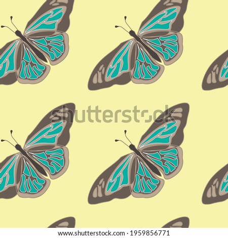 Bright seamless pattern with BATTERFLIES. Stylish minimalistic colorful print for fabric, wallpaper, bedding, greeting card or wrapping paper. Background or textile. EPS 10 vector
