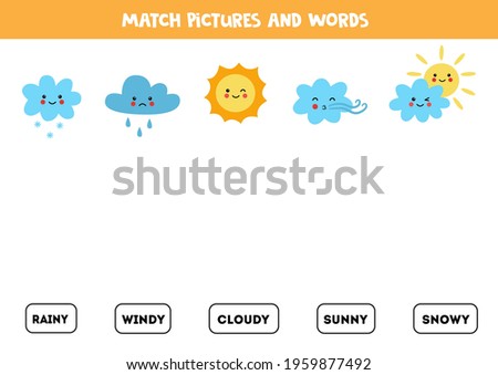 Match weather phenomenon and the words. Educational logical game for kids.