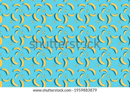 Bananas on a blue background. Seamless banana pattern. Seamless texture. Hard shadows.