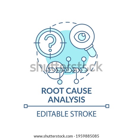 Root cause analysis blue concept icon. Work productivity. Performance efficiency. Problem evaluation, solution idea thin line illustration. Vector isolated outline RGB color drawing. Editable stroke Royalty-Free Stock Photo #1959885085
