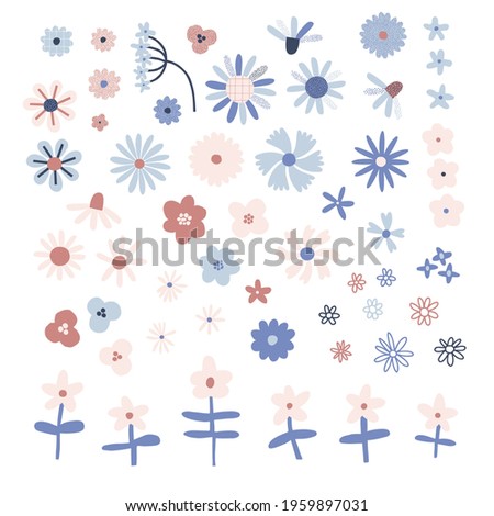 Daisy flower vector illustration set. Scandinavian folksy floral bloom marguerite clip art collection isolated on white. Decorative modern folk art chamomile graphics 