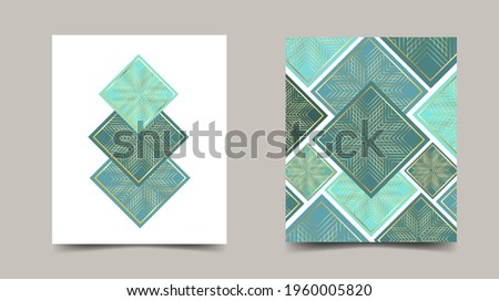 Set of modern elegant cards with gold lines on a blue background. Vector template for interior, cover, business card, labels