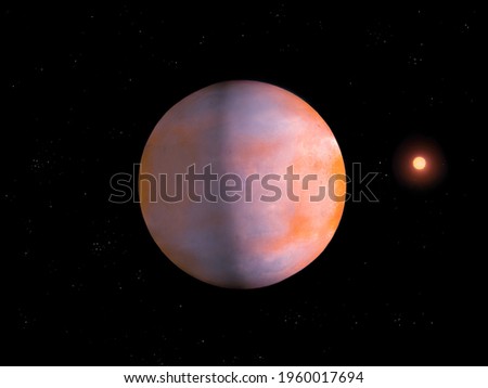 planet from alien planetary system with a solid surface. planet in space with star.