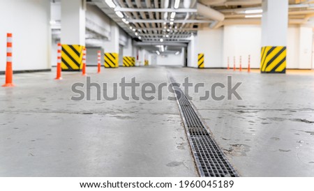 empty underground car park, focus on foreground blurred background