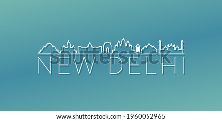 New Delhi, Delhi, India Skyline Linear Design. Flat City Illustration Minimal Clip Art. Background Gradient Travel Vector Icon.