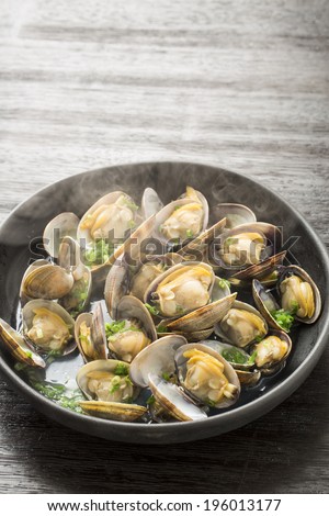 Close-up of steamed clams Royalty-Free Stock Photo #196013177