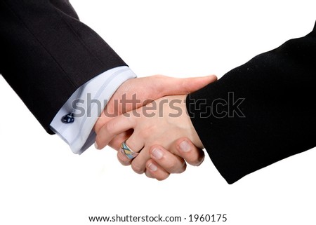 business deal - male and female over white