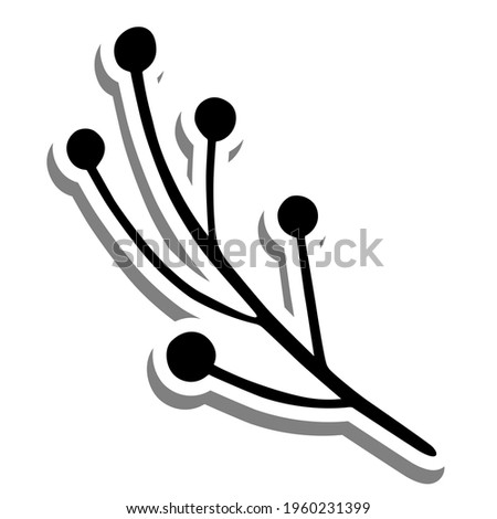 Black line a cute pollen on white silhouette and gray shadow. Hand drawn cartoon style. Doodle for decoration or any design. Vector illustration of nature flower.