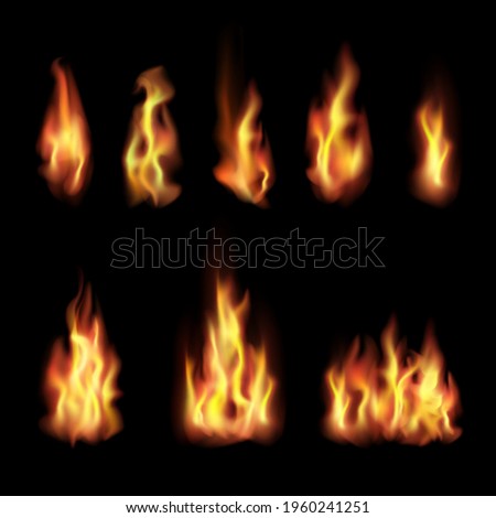 Realistic Fire flame set. Vector illustration
