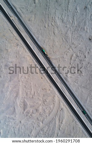 Aerial photography of the highway on the Gobi in Xinjiang, China