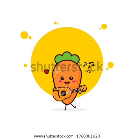 Yellow carrot play guitar cute character illustration