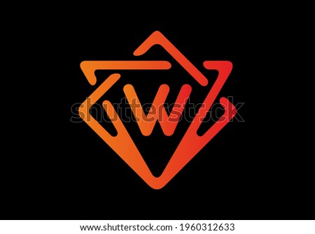 Orange red gradient color of W initial letter in frame design