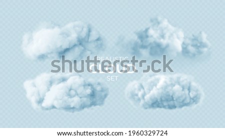 Realistic white fluffy clouds set isolated on transparent background. Cloud sky background for your design. Vector illustration EPS10 Royalty-Free Stock Photo #1960329724