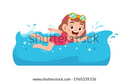 cute little kid girl swim under water on summer holiday Royalty-Free Stock Photo #1960339336