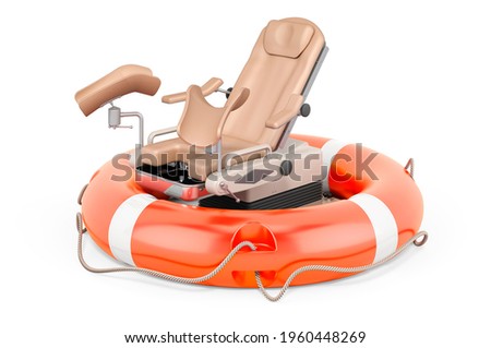 Gynecological examination chair with lifebelt, 3D rendering isolated on white background