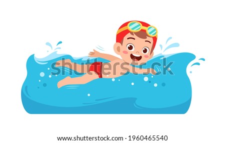 cute little kid boy swim under water on summer holiday Royalty-Free Stock Photo #1960465540