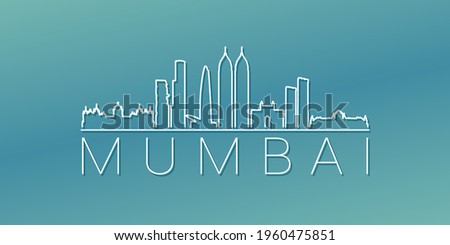 Mumbai, Maharashtra, India Skyline Linear Design. Flat City Illustration Minimal Clip Art. Background Gradient Travel Vector Icon.