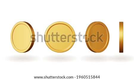 Set of gold coins. Isolated 3d objects in different angles. metallic  gradient. Symbol of gold and wealth. Free space for your text. Vector  illustration.    

 Royalty-Free Stock Photo #1960515844