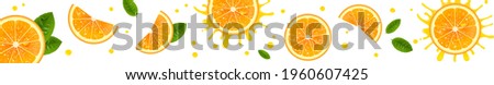 horizontal banner with juicy orange slices on a white background Royalty-Free Stock Photo #1960607425