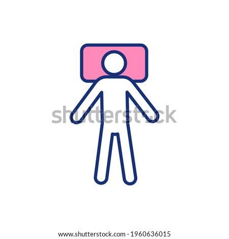 Sleep position on back RGB color icon. Support optimal spine alignment. Placing pillow underneath head. Health benefit. Keeping spine neutral. Pressure on heart reduction. Isolated vector illustration