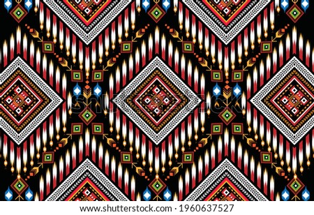Ikat pattern geometric folklore ornament. Tribal ethnic vector texture. 
Seamless striped pattern in Aztec style. Figure tribal embroidery design for background or wallpaper and clothing.