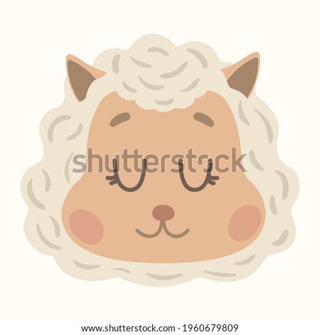 Sheep lamb face head icon set. Cute cartoon kawaii funny smiling baby character. Flat design
