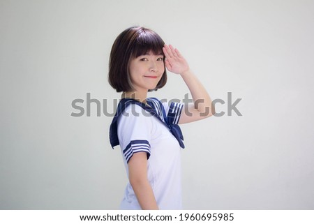 japanese teen beautiful girl in student salute