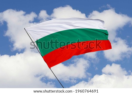 Bulgaria flag isolated on sky background with clipping path. close up waving flag of Bulgaria. flag symbols of Bulgaria.