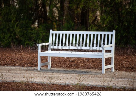 a new white wooden bench in the park