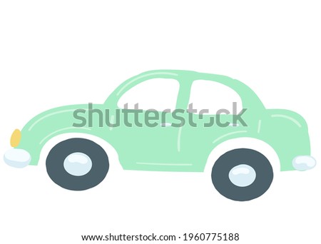 passenger car green color. isolated traffic element. hand drawn cartoon style, vector illustration.