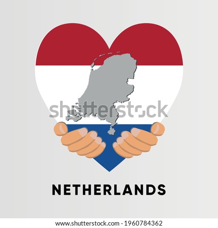 Netherlands Map in heart shape hold by hands vector illustration design