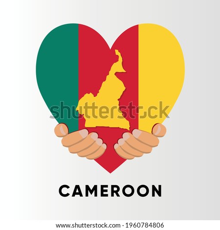 Cameroon Map in heart shape hold by hands vector illustration design