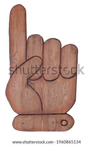 Hand Direction Wooden Pointer Isolated on White Background. Wooden Male Arm With Direct to Up Gesture.