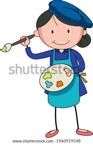 Little artist holding colour palette cartoon character isolated illustration