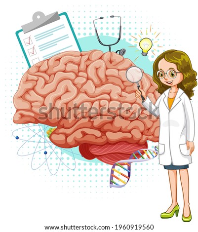 Doctor and brain on white background illustration