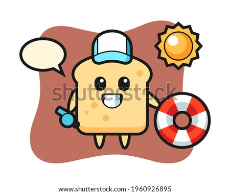 Cartoon mascot of bread as a beach guard, cute style design for t shirt, sticker, logo element