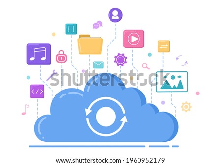 Cloud Storage Service Illustration for Hosting or Data Center, Online File Download, Upload, Management and Technology