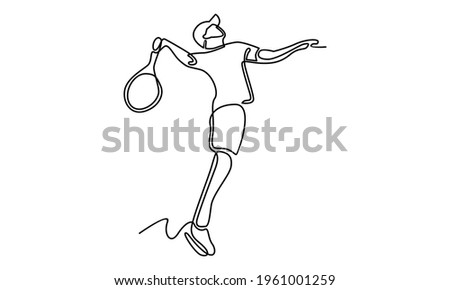 Continue line of tennis player vector illustration Royalty-Free Stock Photo #1961001259