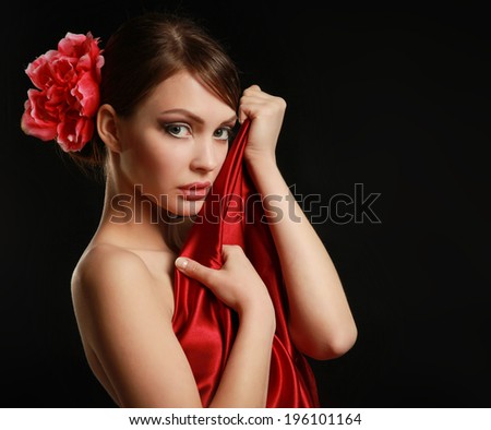 Portrait of beautiful woman , isolated on black background