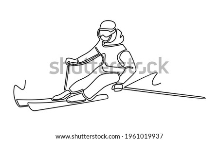 Continue line of man rides a snowboard vector illustration Royalty-Free Stock Photo #1961019937