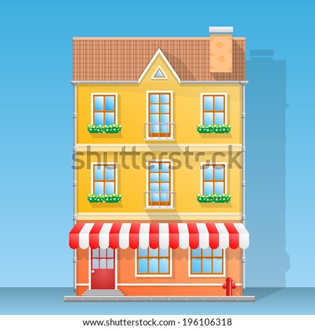 House shop, apartment house shop, Vector flat illustration